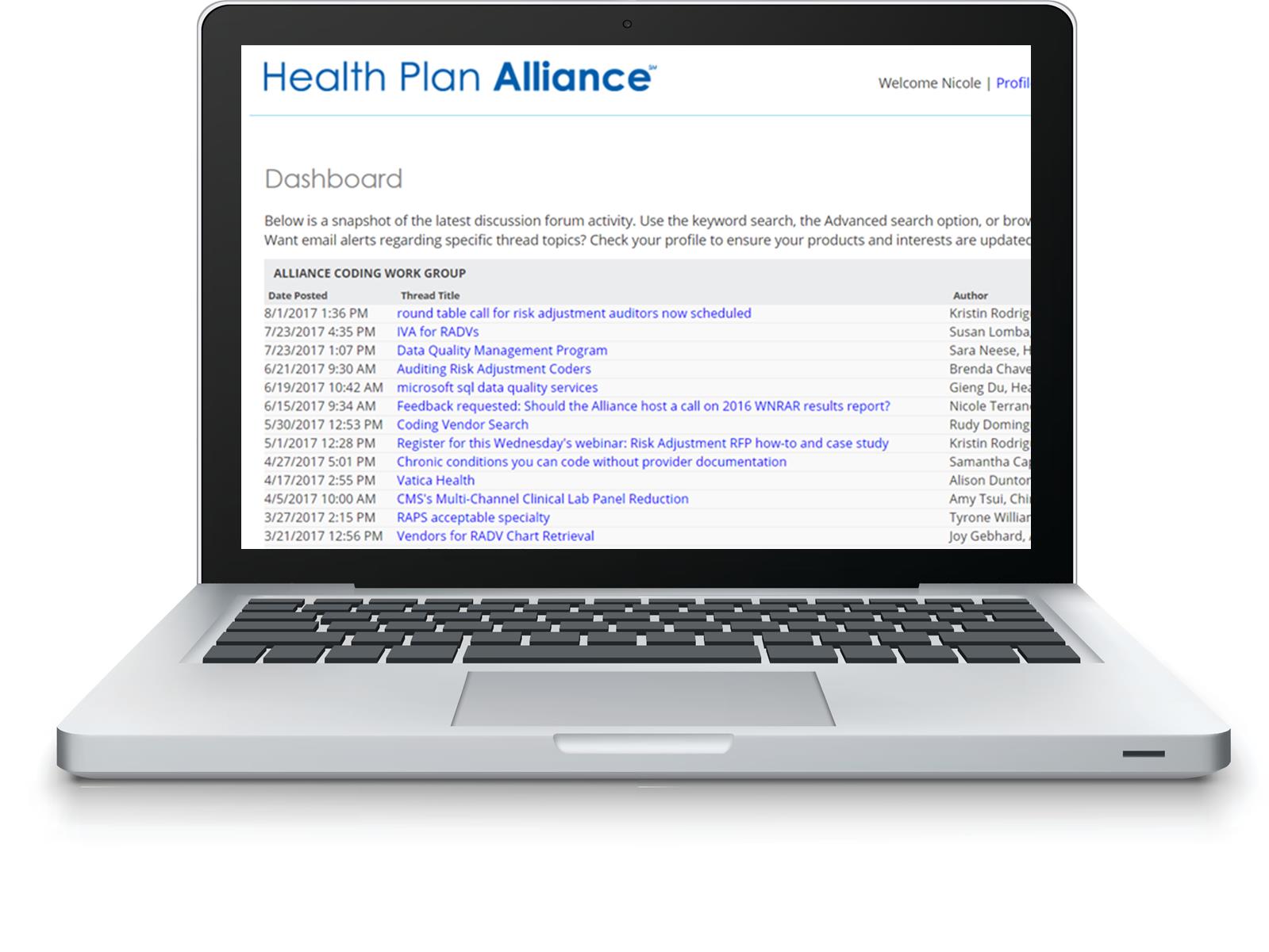 Alliance discussion forum on laptop